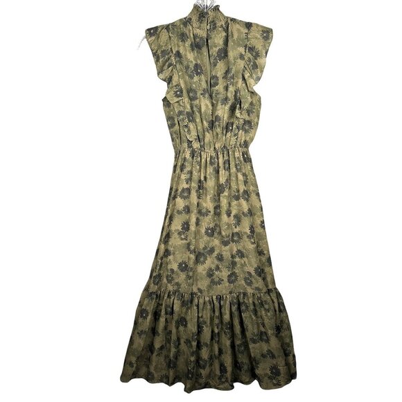 NWT Steve Madden Floral Chiffon Midi Dress XS Dark Green Floral Edgy READ - Picture 4 of 15